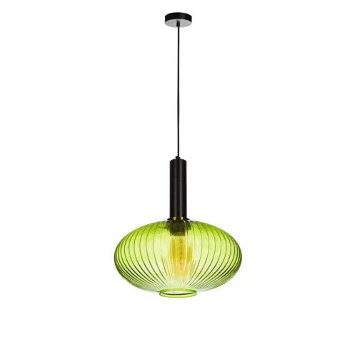 Светильник подвесной Iris 2072-C+BL LOFT IT зелёный 1 лампа, основание чёрное в стиле лофт выдувное фото 2