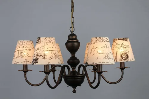 Люстра подвесная Rimini OML-46303-06 Omnilux бежевая на 6 ламп, основание коричневое в стиле классический  фото 11