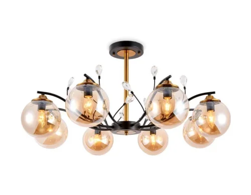 Люстра потолочная TR9076 Ambrella light янтарная на 8 ламп, основание чёрное в стиле современный лофт шар