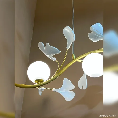 Светильник подвесной COLIBRI SP4 GOLD Crystal Lux белый на 4 лампы, основание золотое в стиле флористика шар фото 7