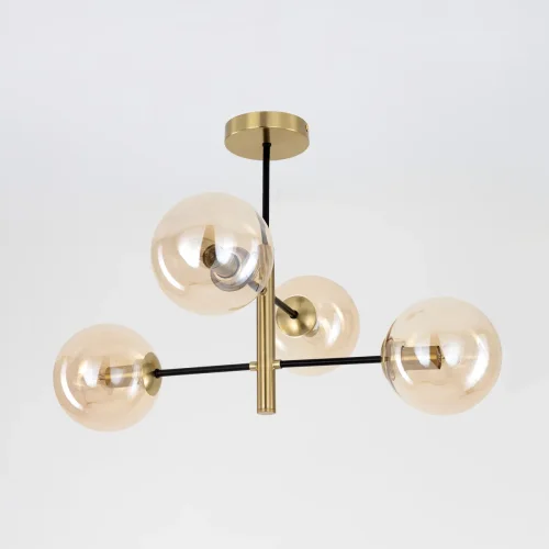 Люстра на штанге Лорен CL146243 Citilux янтарная на 4 лампы, основание бронзовое в стиле современный молекула шар фото 5
