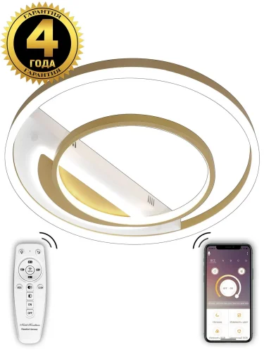 Люстра потолочная с пультом LED LAMPS 81311 Natali Kovaltseva золотая на 1 лампу, основание белое золотое в стиле хай-тек с пультом кольца