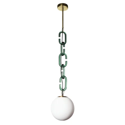 Светильник подвесной Chain 10128P Green LOFT IT белый на 1 лампу, основание зелёное золотое в стиле современный шар