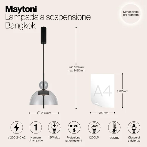 Светильник подвесной LED Bangkok MOD185PL-L11B3K1 Maytoni серый на 1 лампу, основание чёрное в стиле современный фото 7
