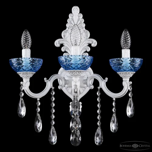 Бра AL7801B15/3/175 B WMN P Aquamarine/M-1F Bohemia Ivele Crystal без плафона синий голубой на 3 лампы, основание белое никель патина в стиле классический sp фото 6