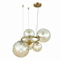 Люстра подвесная Gorizia SL1162.303.05 ST-Luce янтарная на 5 ламп, основание латунь в стиле современный шар