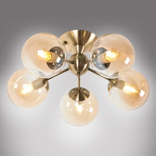 Люстра потолочная Kate MR1431-5C MyFar янтарная на 5 ламп, основание бронзовое в стиле современный шар фото 5