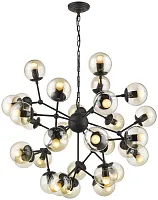 Люстра подвесная лофт Bolita WE236.30.023 Wertmark прозрачная на 30 ламп, основание чёрное в стиле лофт шар