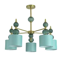 Люстра потолочная Mikimito 8419/5 Lumion зелёная на 5 ламп, основание латунь в стиле современный 