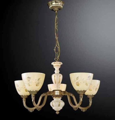 Люстра подвесная  L 6958/5 Reccagni Angelo жёлтая на 5 ламп, основание золотое в стиле кантри классический 