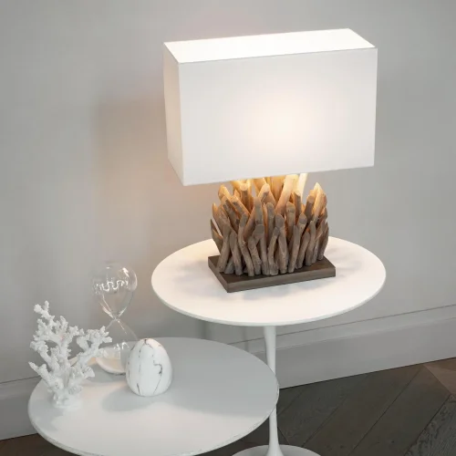 Настольная лампа SNELL TL1 SMALL Ideal Lux белая 1 лампа, основание коричневое дерево в стиле кантри  фото 2