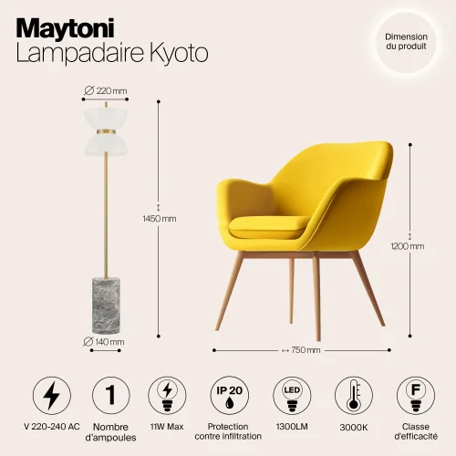 Торшер LED Kyoto MOD178FL-L11G3K Maytoni белый на 1 лампу, основание серое золотое в стиле современный арт-деко фото 8
