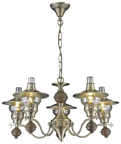 Люстра подвесная 305-503-05 Velante бронзовая прозрачная на 5 ламп, основание коричневое бронзовое в стиле кантри 