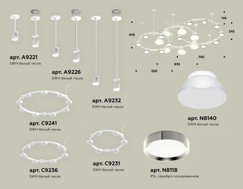 Светильник подвесной XR92212100 Ambrella light белый 22 лампы, основание белое в стиле хай-тек современный  фото 3