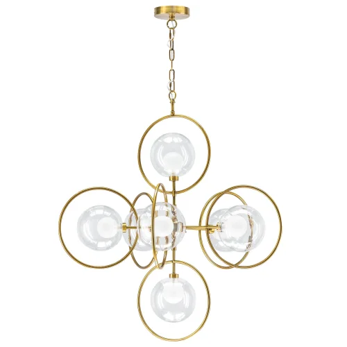 Люстра подвесная Alfa 745073 Lightstar золотая прозрачная на 7 ламп, основание золотое в стиле современный шар
