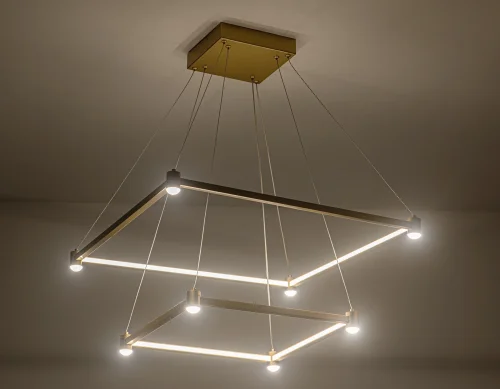 Люстра подвесная LED FL5599 Ambrella light золотая на 1 лампа, основание золотое в стиле современный хай-тек квадраты фото 3