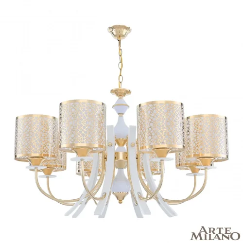 Люстра подвесная Florentia-6067 306067/8 Wh/Gd Arte Milano золотая белая на 8 ламп, основание золотое в стиле современный арт-деко 