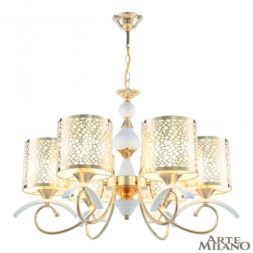 Люстра подвесная Florentia-9787 309787/6 Wh/Gd Arte Milano золотая белая на 6 ламп, основание золотое в стиле современный арт-деко 