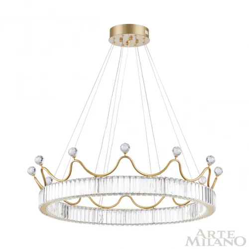 Люстра подвесная LED с пультом AM-Venezia 310322/D800 GD Arte Milano прозрачная на 1 лампу, основание латунь в стиле современный кольца с пультом фото 10