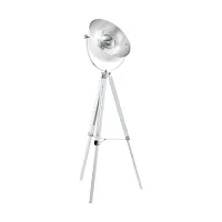 Торшер лофт COVALEDA 49877 Eglo прожектор на треноге серебряный хром белый 1 лампа, основание белое в стиле лофт
