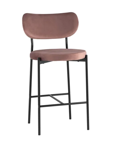 Cтул полубарный Барбара, велюр пыльно-розовый УТ000028061 Stool Group, розовый/велюр, ножки/металл/чёрный, размеры - ****485*540