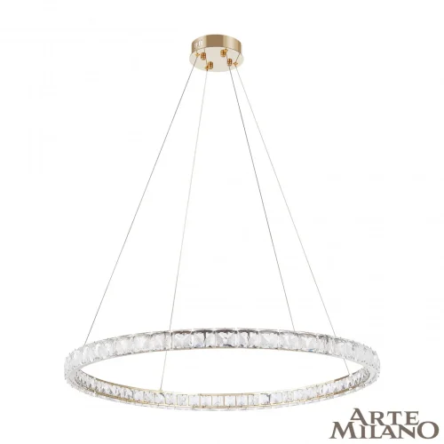 Люстра подвесная LED с пультом AM-Venezia 311311/D800 GD Arte Milano прозрачная на 1 лампу, основание золотое в стиле современный кольца с пультом фото 2