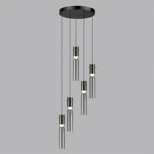 Светильник подвесной LED Scrow 5058/25L Odeon Light серый чёрный на 5 ламп, основание чёрное в стиле современный каскад трубочки фото 4