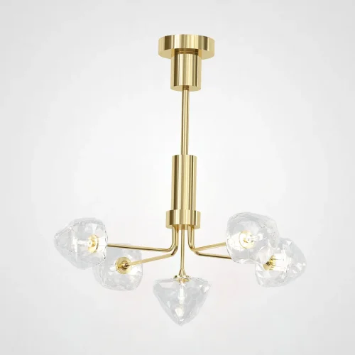 Люстра на штанге ICE 5 lamps Gold 193506-26 ImperiumLoft прозрачная на 5 ламп, основание золотое в стиле современный 