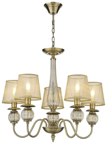 Люстра подвесная 302-503-05 Velante бежевая на 5 ламп, основание бронзовое в стиле классический 