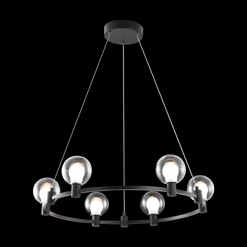 Светильник подвесной Urban FR4005PL-06B1 Freya прозрачный 6 ламп, основание чёрное в стиле современный лофт шар фото 2