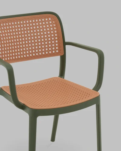Стул Yona, пластиковый, с подлокотниками, зелёный УТ000040845 Stool Group, коричневый/пластик, ножки/металл/зелёный, размеры - *810**** фото 7
