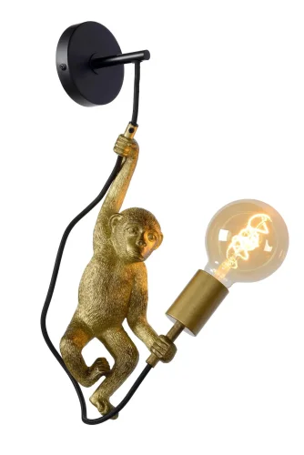 Бра Extravaganza Chimp 10202/01/30 Lucide без плафона на 1 лампу, основание золотое чёрное в стиле современный обезьяна