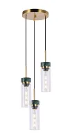 Светильник подвесной Almero V11820-3P Moderli прозрачный на 3 лампы, основание зелёное золотое в стиле современный арт-деко каскад