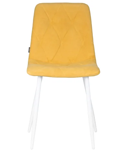 Стул обеденный  006 DOBRIN CHILLY ROMBO, цвет сиденья горчичный Simple 15, цвет основания белый Dobrin, жёлтый песочный/велюр, ножки/металл/белый, размеры - ****460*550 фото 6