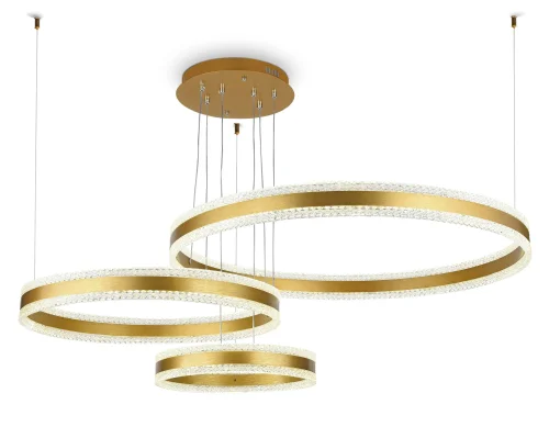 Люстра подвесная LED с пультом FA6203 Ambrella light прозрачная золотая на 1 лампа, основание золотое в стиле современный хай-тек с пультом кольца