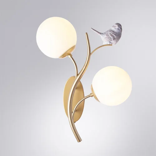 Бра Camomilla A9712AP-2SG Arte Lamp белый на 2 лампы, основание матовое золото в стиле современный флористика шар птички фото 2