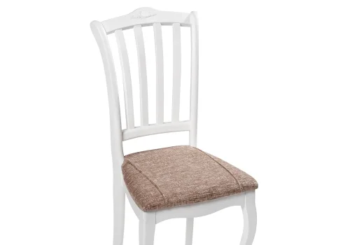 Деревянный стул Виньетта белый / лайн белый люкс 505470 Woodville, коричневый/ткань, ножки/массив березы дерево/белый, размеры - ****430*550 фото 5