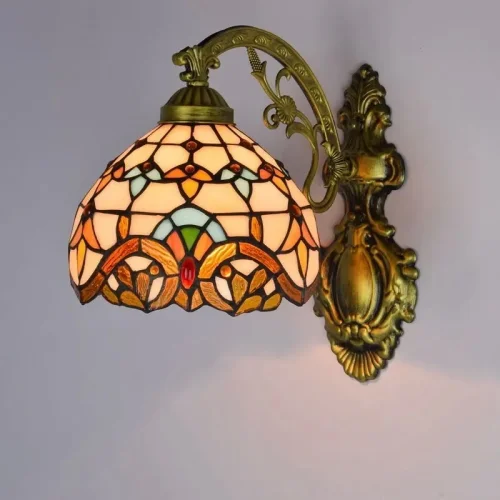 Бра Тиффани 830-801-01 Velante разноцветный на 1 лампа, основание коричневое бронзовое в стиле тиффани орнамент цветы фото 9