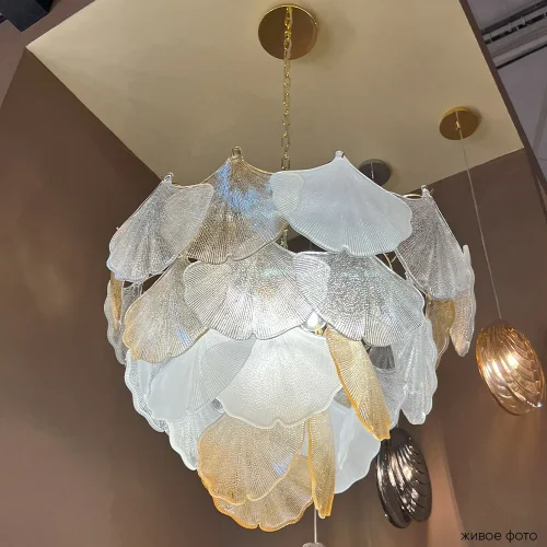 Люстра подвесная BONITA SP10 Crystal Lux белая янтарная прозрачная на 10 ламп, основание латунь в стиле флористика  фото 5