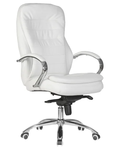 Офисное кресло для руководителей 108F-LMR LYNDON, цвет сиденья белый Dobrin, белый/экокожа, ножки/металл/хром, размеры - 1150*1200***670*670