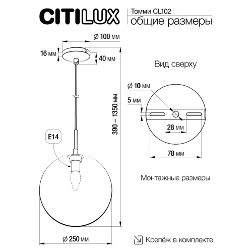 Светильник подвесной Томми CL102631 Citilux прозрачный 1 лампа, основание матовое хром в стиле современный шар фото 8