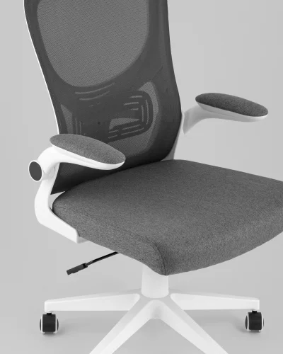 Кресло офисное TopChairs Airone, серый, в ткани УТ000040352 Stool Group, серый/сетка текстиль, ножки/металл/белый, размеры - *1250**** фото 3