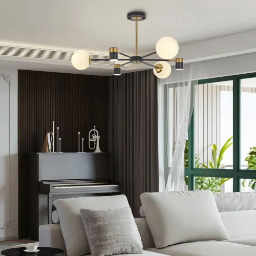 Люстра на штанге LED Ferrara-71040 274802/6 BK/GD Arte Milano белая на 6 ламп, основание чёрное в стиле современный фото 2