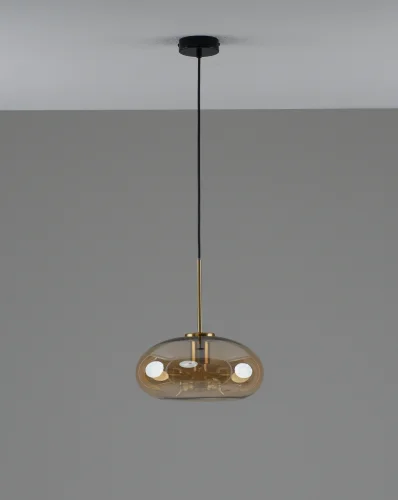 Светильник подвесной Laura V11529-1P Moderli янтарный на 1 лампу, основание чёрное в стиле современный лофт 