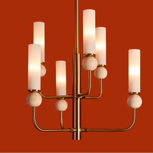 Люстра на штанге Sunspot FR5482CL-06BS1 Freya белая на 6 ламп, основание латунь в стиле современный фото 13