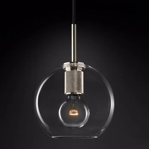 Светильник подвесной RH Utilitaire Globe Pendant Silver 123653-22 ImperiumLoft прозрачный на 1 лампу, основание никель в стиле лофт 