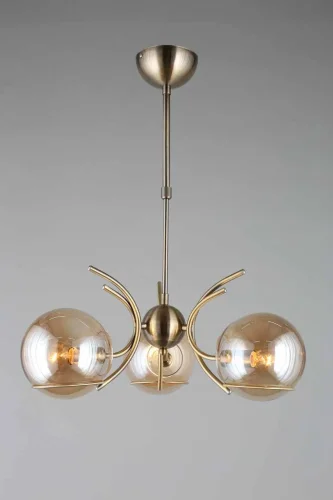 Люстра на штанге Girasole OML-28907-03 Omnilux прозрачная янтарная на 3 лампы, основание бронзовое в стиле современный  фото 5