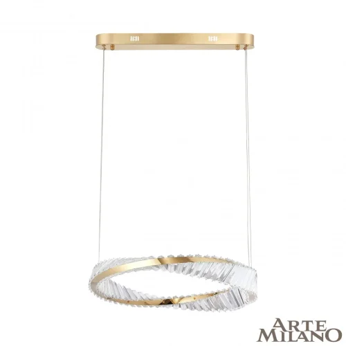 Люстра подвесная LED с пультом AM-Venezia 318311/D600 GD Arte Milano прозрачная на 1 лампу, основание золотое в стиле современный кольца с пультом