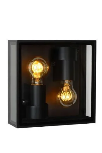 Потолочный светильник Dukan 15802/02/30 Lucide уличный IP65 чёрный 2 лампы, плафон прозрачный чёрный в стиле современный E27