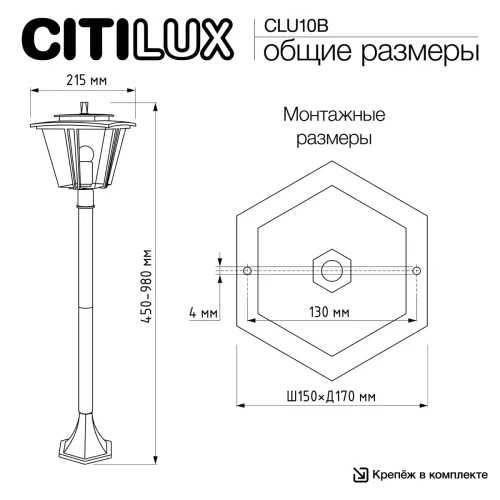 Парковый светильник Forts CLU10B Citilux уличный IP54 чёрный на 1 лампу, плафон прозрачный в стиле классический современный E27 фото 9